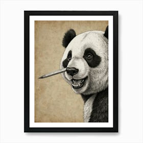 Panda Bear With Pencil Art Print