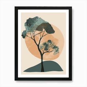 Teak Tree Minimal Japandi Illustration 3 Art Print