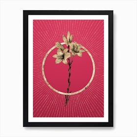 Gold Madonna Lily Glitter Ring Botanical Art on Viva Magenta n.0021 Art Print