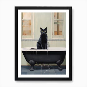 Black Cat In Bathtub 1 Art Print