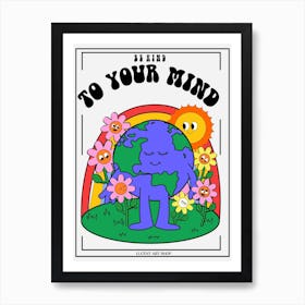 Be Kind To Your Mind, Cute Quote, Retro 70s Art Print