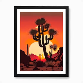 Joshua Trees At Sunset Retro Illustration (6) Art Print