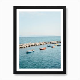 Boats In The Sea in Napoli, Italy | Colorful Travel Photography Art Print