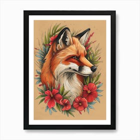 Amazing Red Fox With Flowers 19 Art Print