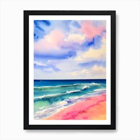 Crane Beach, Barbados Pink Watercolour Art Print