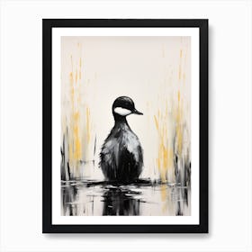 Black & White Duckling In The Grass 3 Art Print