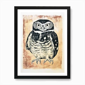 Australian Masked Owl Linocut Blockprint 1 Art Print