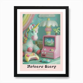Toy Unicorn Pastel Playing Video Games 2 Poster Art Print