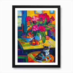 Lilies With A Cat 3 Fauvist Style Painting Affiche