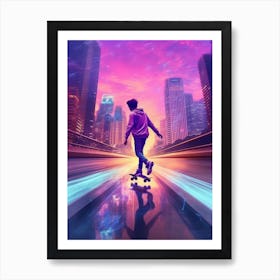 Skateboarding In Shanghai, China Futuristic 3 Art Print