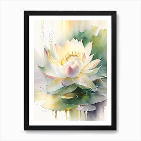 Blooming Lotus Flower In Pond Storybook Watercolour 5 Art Print