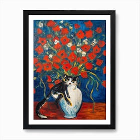 Still Life Of Anemone With A Cat 4 Art Print
