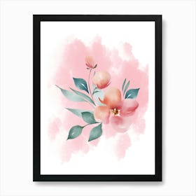 Watercolor Flowers On A Pink Background Art Print