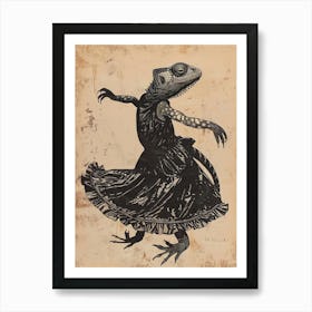 Chameleon Dancing In A Dress Block Print Art Print