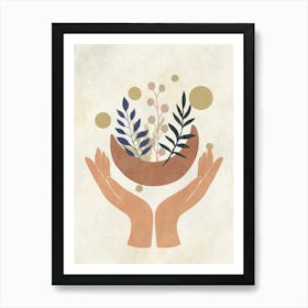 Hands Holding A Bowl Of Plants Art Print