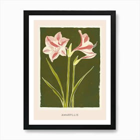 Pink & Green Amaryllis 1 Flower Poster Art Print