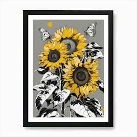 Sunflowers And Butterflies Art Print