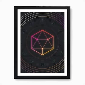 Neon Geometric Glyph in Pink and Yellow Circle Array on Black n.0205 Art Print