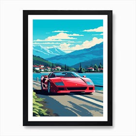 A Ferrari F40 Car In The Lake Como Italy Illustration 2 Art Print
