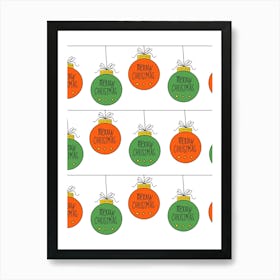 Merry Christmas Ornaments Green and Red Horizontal Stripes Art Print