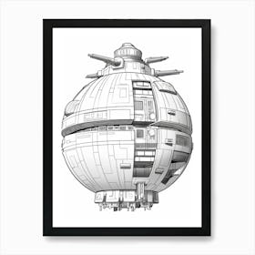 The Death Star (Star Wars) Fantasy Inspired Line Art 4 Affiche