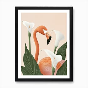 Chilean Flamingo Calla Lily Minimalist Illustration 1 Art Print