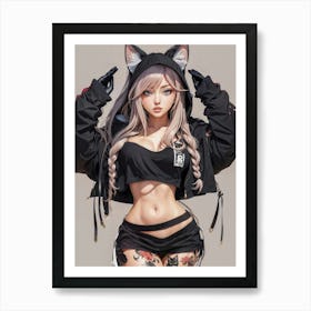 A sexy fantasy unfolds a beautiful cat girl — cosplay charm, cat ears, and anime allure converge in this captivating and and sexy manga art. Art Print