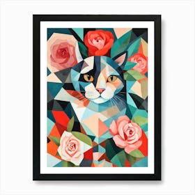 Cat With Roses Art Print