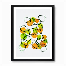 Shapes Chain Squares Orange Green Abstract3 Art Print