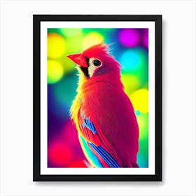 Neon Cardinal Bird Art Print