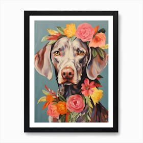 Weimaraner Portrait With A Flower Crown, Matisse Painting Style 1 Art Print