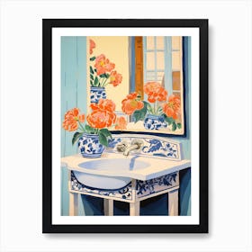 Bathroom Vanity Painting With A Peony Bouquet 2 Art Print