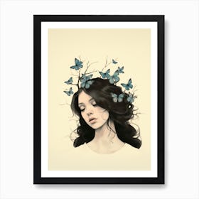 portrait of a butterfly woman illustration Art Print