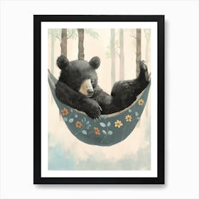 American Black Bear Napping In A Hammock Storybook Illustration 3 Art Print