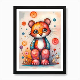 The Colourful Sitting Teddy Bear Art Print