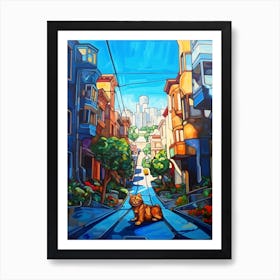 Painting Of San Francisco With A Cat In The Style Of Post Modernism 2 Art Print