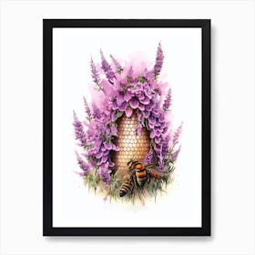Beehive With Heather Flower Watercolour Illustration 3 Art Print