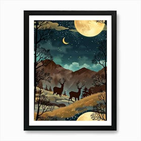 Night Landscape With Deer 8 Poster