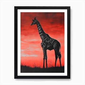 Red Silhouette Giraffe 1 Art Print