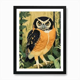 Spectacled Owl Relief Illustration 4 Art Print