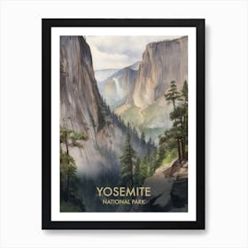 Yosemite National Park Watercolors Vintage Travel Poster 2 Art Print