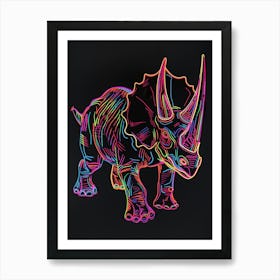 Neon Triceratops Line Illustration 2 Art Print