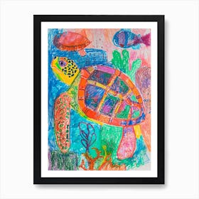 Sea Turtle Colourful Abstract Scribble Art Print