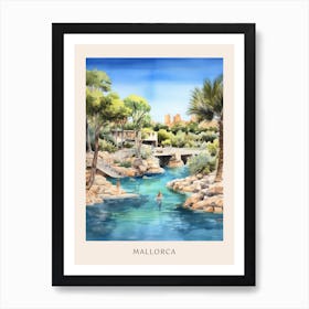 Swimming In Mallorca Spain Watercolour Poster Art Print