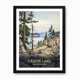 Crater Lake National Park Watercolour Vintage Travel Poster 4 Art Print