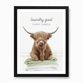 Highland Cow Laundry Goal Fluffy Towels Art Print