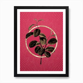 Gold Alpine Buckthorn Plant Glitter Ring Botanical Art on Viva Magenta Art Print