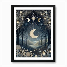 Moonlight In The Woods Style William Morris1 Art Print