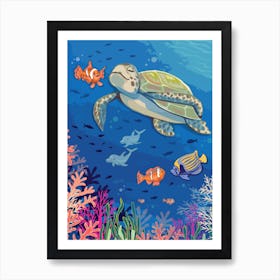 Turtle Over The Coral Reef Art Print