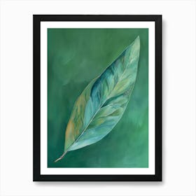 Leaf On A Green Background Art Print